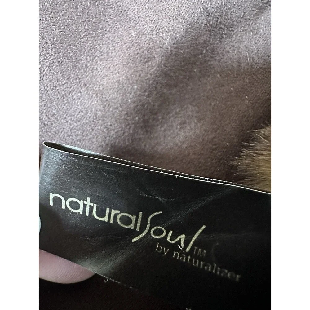 Natural Soul by Naturalizer Brown Faux Suede Tall Boots Faux Fur Trim Zip 6.5